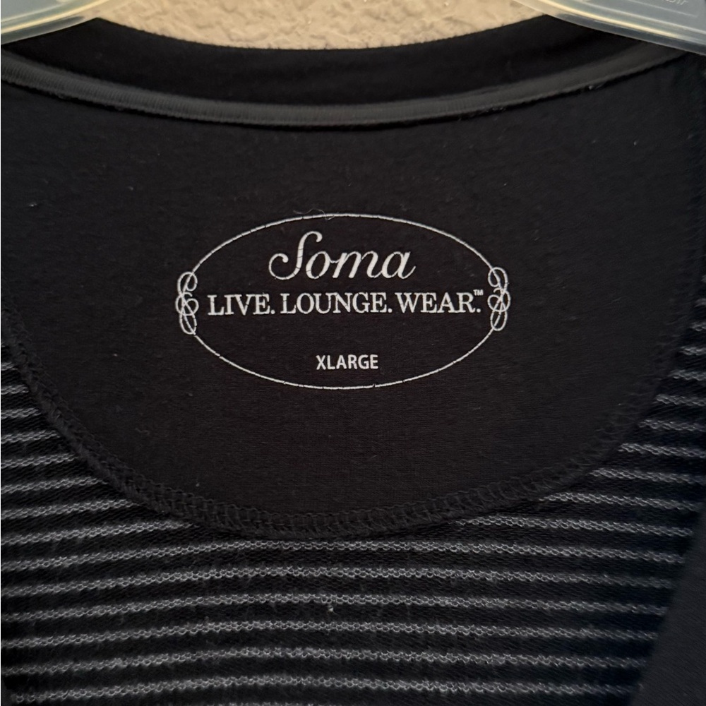 Soma Black Grey Stripe Long Sleeve Tunic Long Sleeve Modal Blend Pajama Top XL - Picture 6 of 7